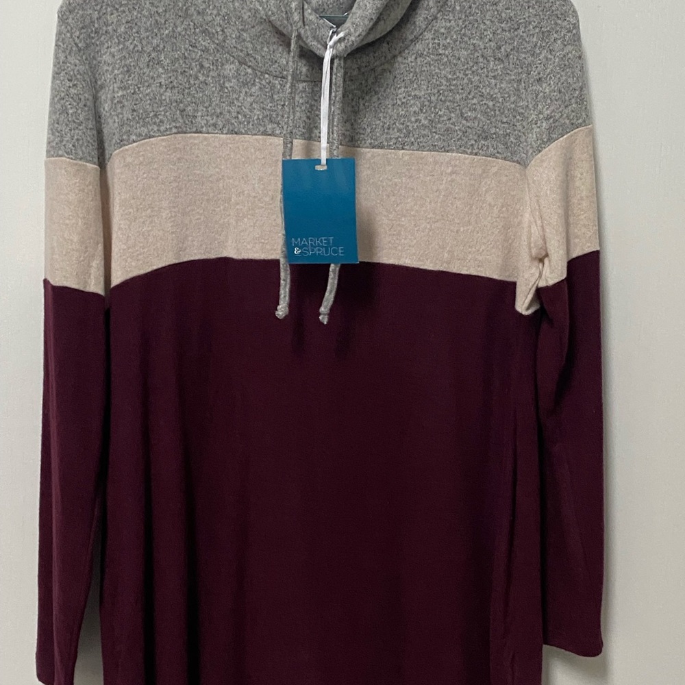 Market & Spruce Women's Colorblock Sweater - Gray, Cream, and Burgundy XL
